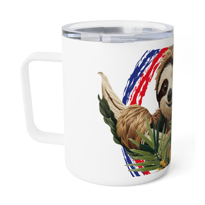 Charming Embroidered Sloth Insulated Coffeemug – Tropical Vibes Eco-Friendly 10oz Travel Cup