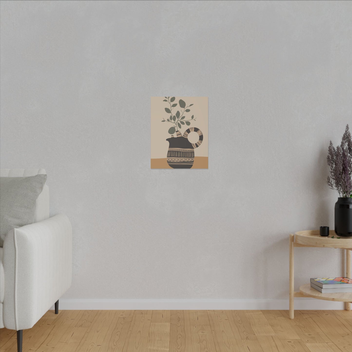 Bohemian Matte Canvas Wall Art – Abstract Pitcher & Leaves