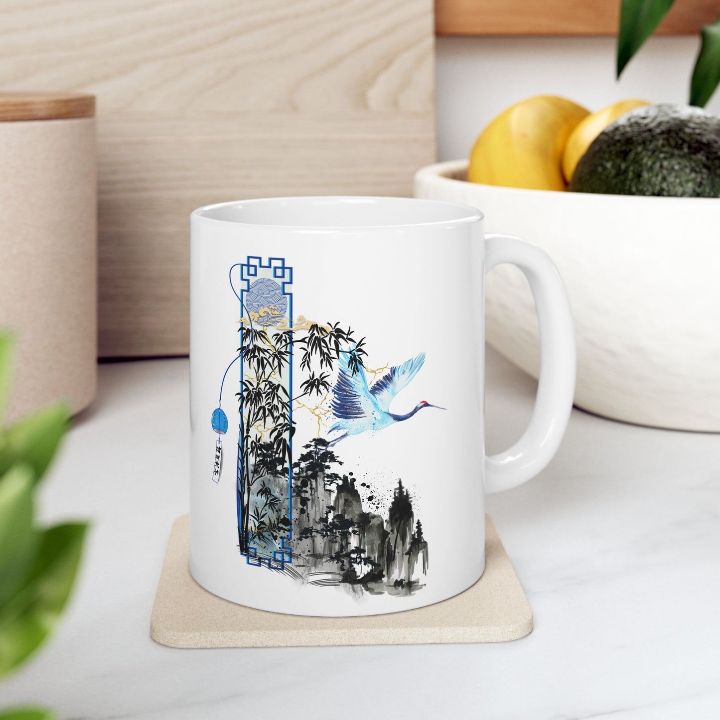 Serene Crane Ceramic Mug - Tranquil Crane Design (11oz/15oz)