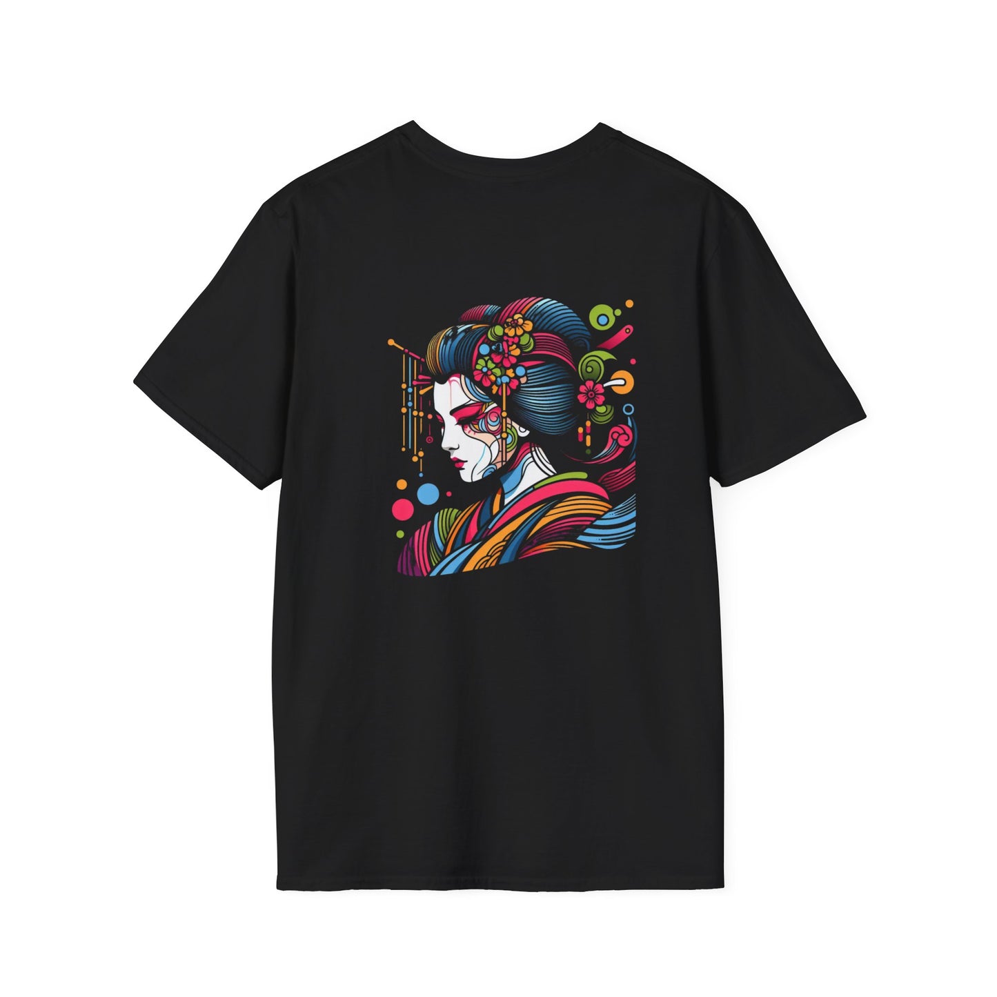 Colorful Geisha Line Art Unisex Softstyle T-Shirt | Artful Japanese Inspired Design