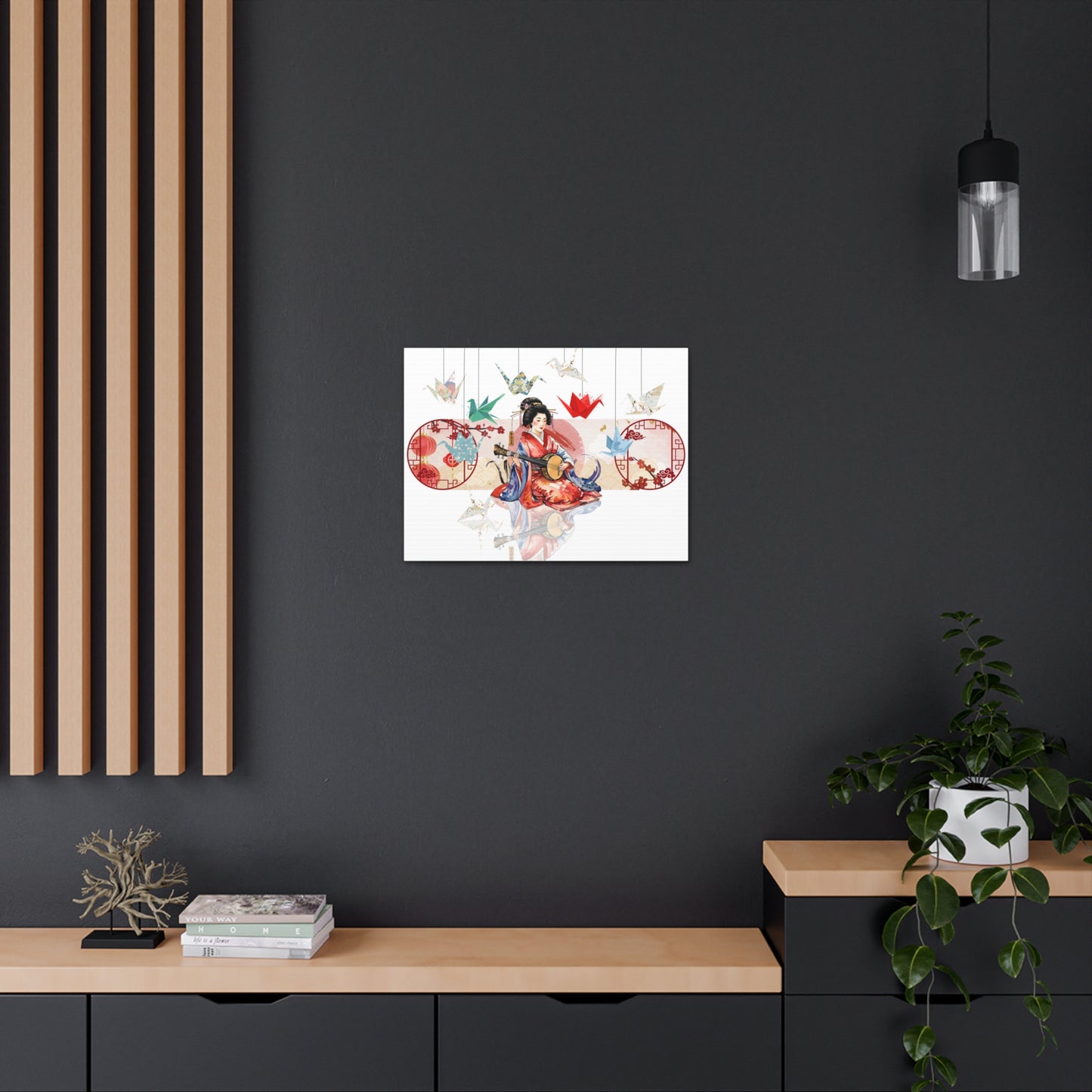 Elegant Geisha Origami - Japanese Art Canvas Gallery Wrap