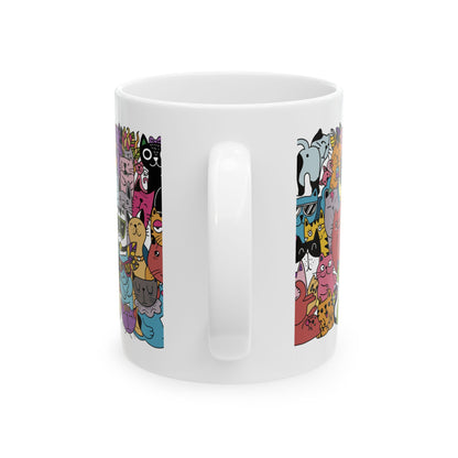 Doodle Collage Cats Coffee Mug – Fun & Whimsical Cat Lover’s Cup (11oz & 15oz)