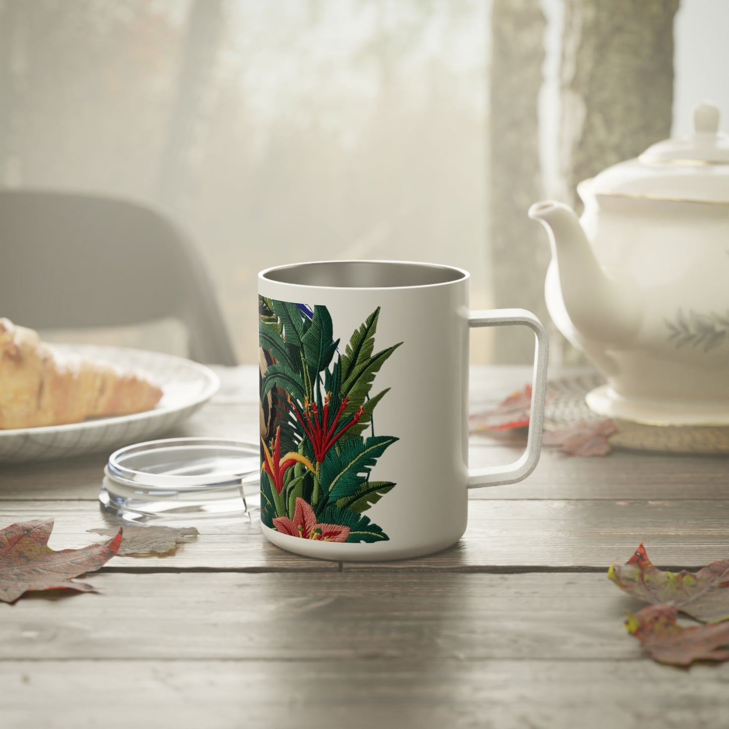 Charming Embroidered Sloth Insulated Coffeemug – Tropical Vibes Eco-Friendly 10oz Travel Cup