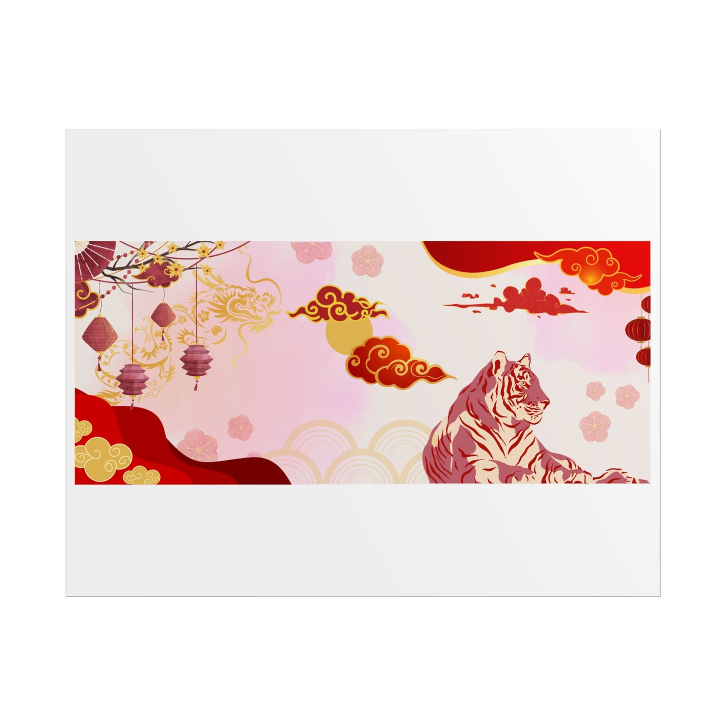 Mythical Tiger & Dragon Chinese Art Rolled Poster