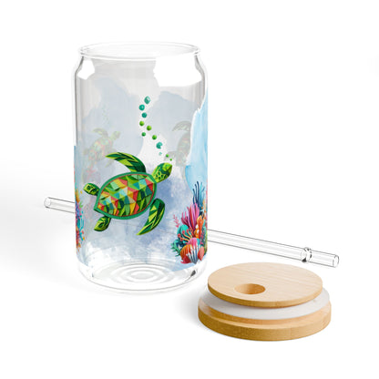 Sea Turtle Construction Paper Sipper Glass – 16oz Ocean-Inspired Drinkware