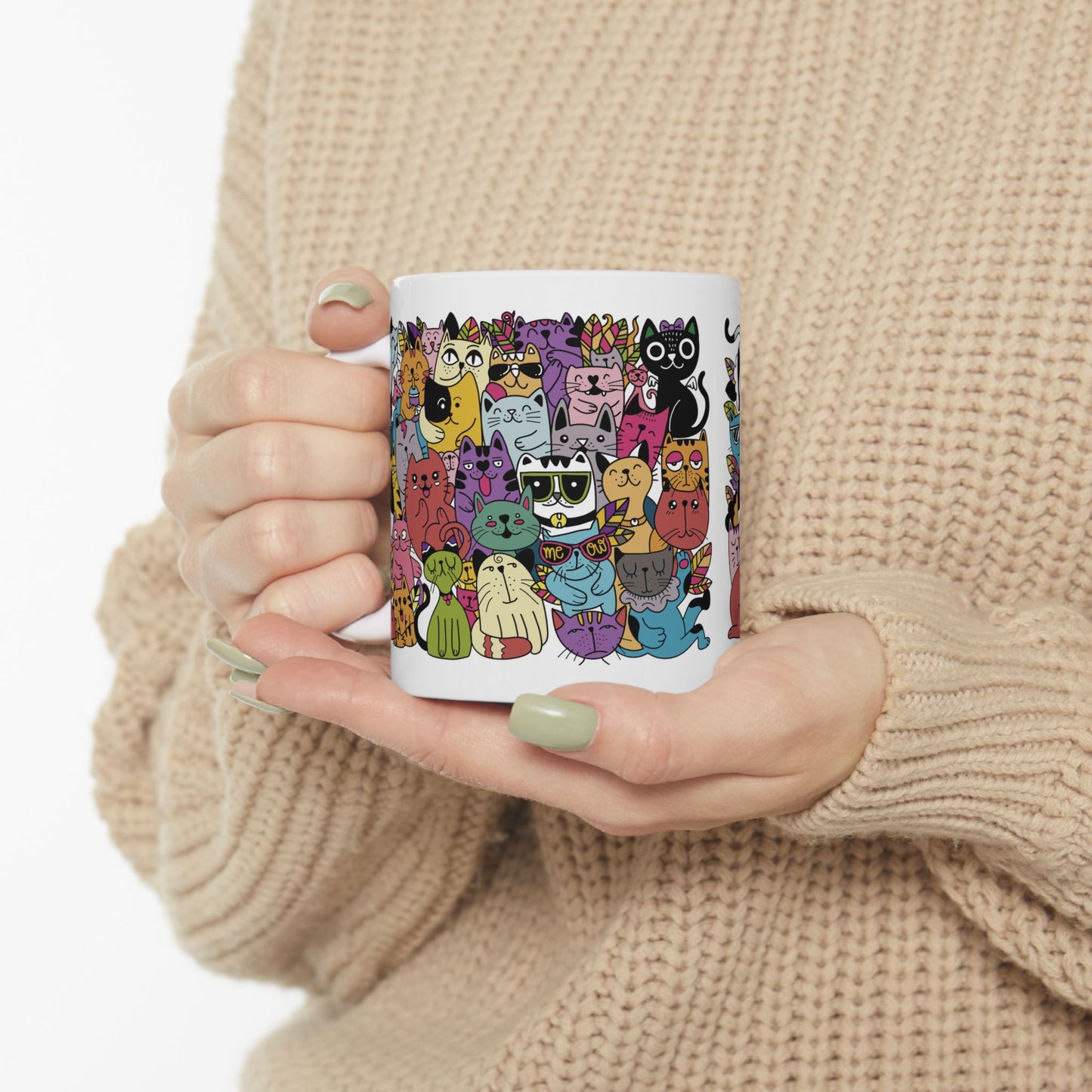 Doodle Collage Cats Coffee Mug – Fun & Whimsical Cat Lover’s Cup (11oz & 15oz)