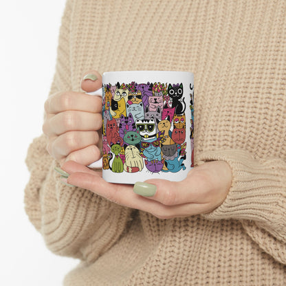 Doodle Collage Cats Coffee Mug – Fun & Whimsical Cat Lover’s Cup (11oz & 15oz)