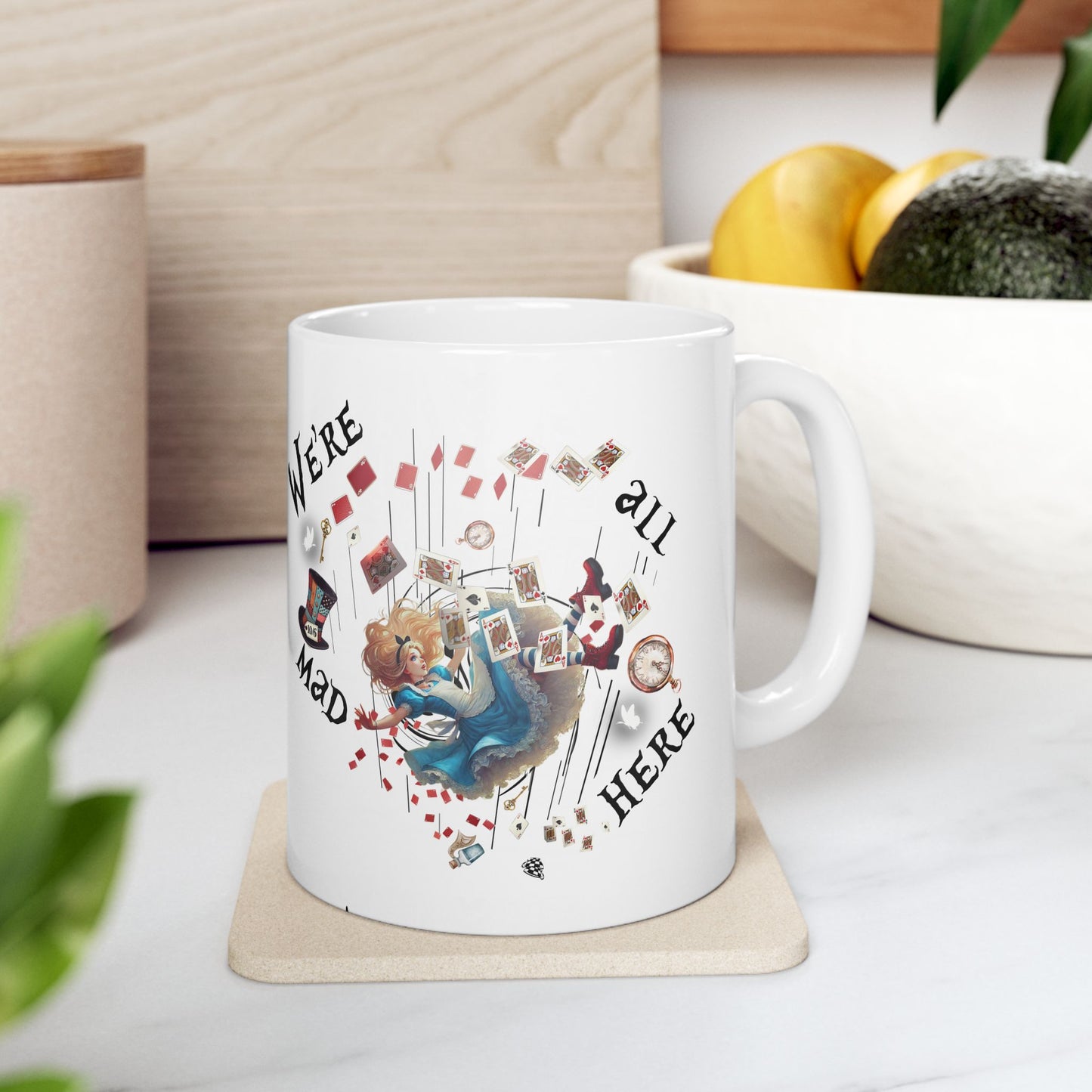 Alice in Wonderland Ceramic Coffee Mug – "We're All Mad Here"