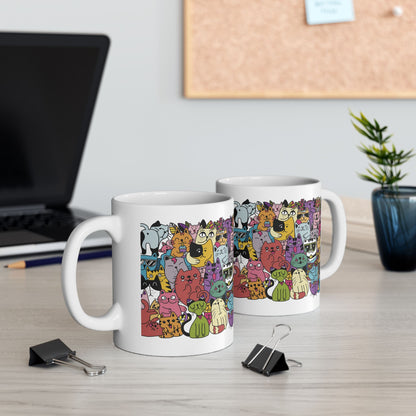 Doodle Collage Cats Coffee Mug – Fun & Whimsical Cat Lover’s Cup (11oz & 15oz)