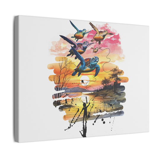 Surreal Sea Turtle Canvas Wall Art – Dreamy Wildlife Scene