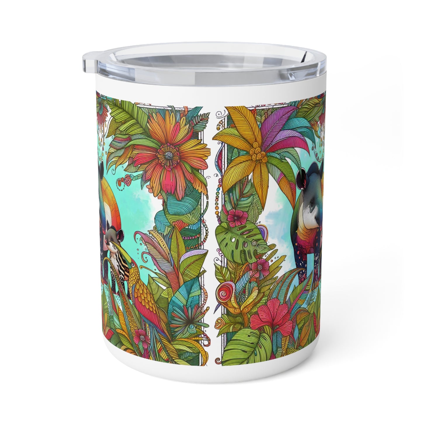 Tapirous Colorful Jungle Insulated Coffeemug – 10oz Tapir & Rain Forest