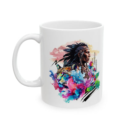 Shaman & Jaguar Spirit Ceramic Mug - 11oz & 15oz | Perfect Gift for Art Lovers