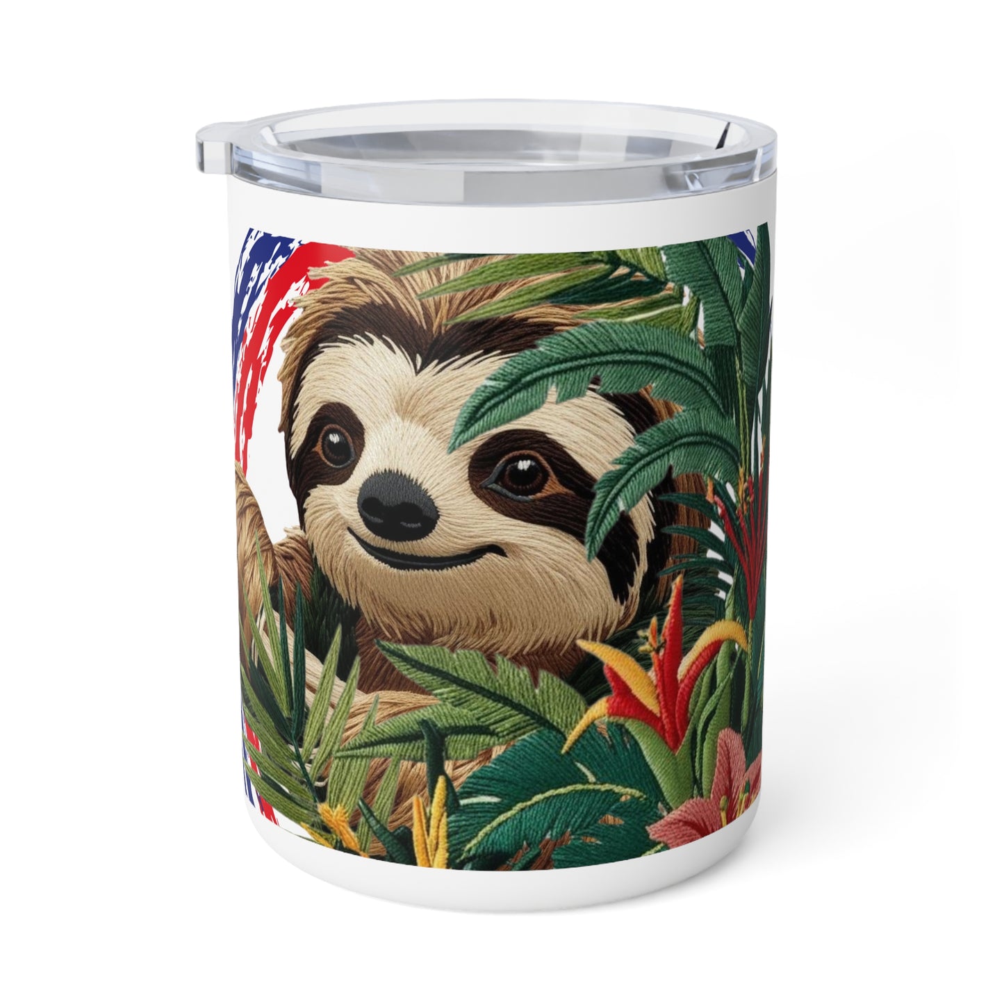 Charming Embroidered Sloth Insulated Coffeemug – Tropical Vibes Eco-Friendly 10oz Travel Cup