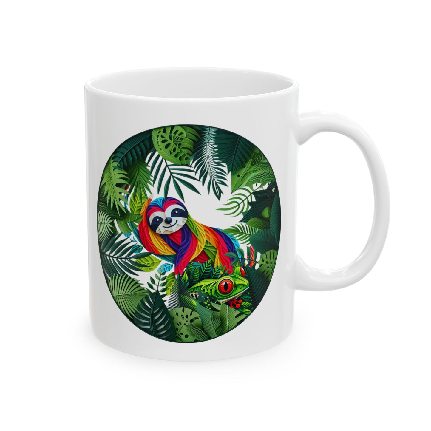 Sloth and Frog Tropical Vibes Ceramic Coffeemug – Unique Custom Mug