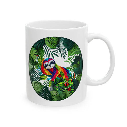 Sloth and Frog Tropical Vibes Ceramic Coffeemug – Unique Custom Mug