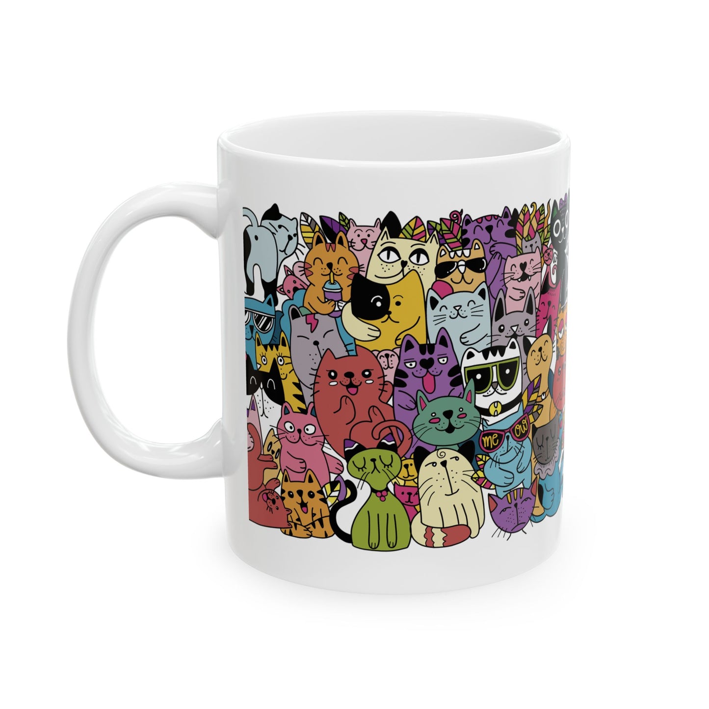 Doodle Collage Cats Coffee Mug – Fun & Whimsical Cat Lover’s Cup (11oz & 15oz)