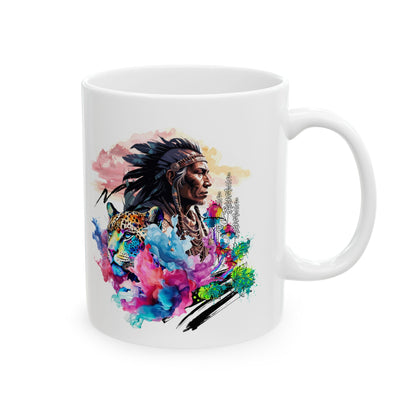 Shaman & Jaguar Spirit Ceramic Mug - 11oz & 15oz | Perfect Gift for Art Lovers