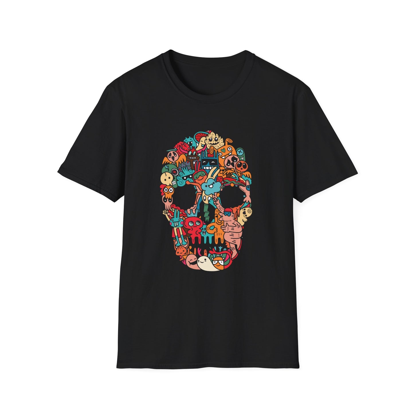 Doodle Collage Skull T-Shirt – Bold Graphic Tee for Alternative & Streetwear Style