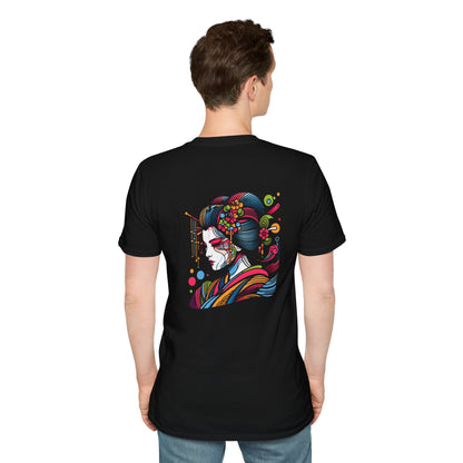 Colorful Geisha Line Art Unisex Softstyle T-Shirt | Artful Japanese Inspired Design