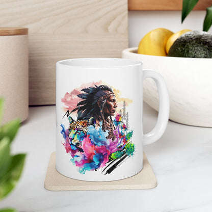 Shaman & Jaguar Spirit Ceramic Mug - 11oz & 15oz | Perfect Gift for Art Lovers