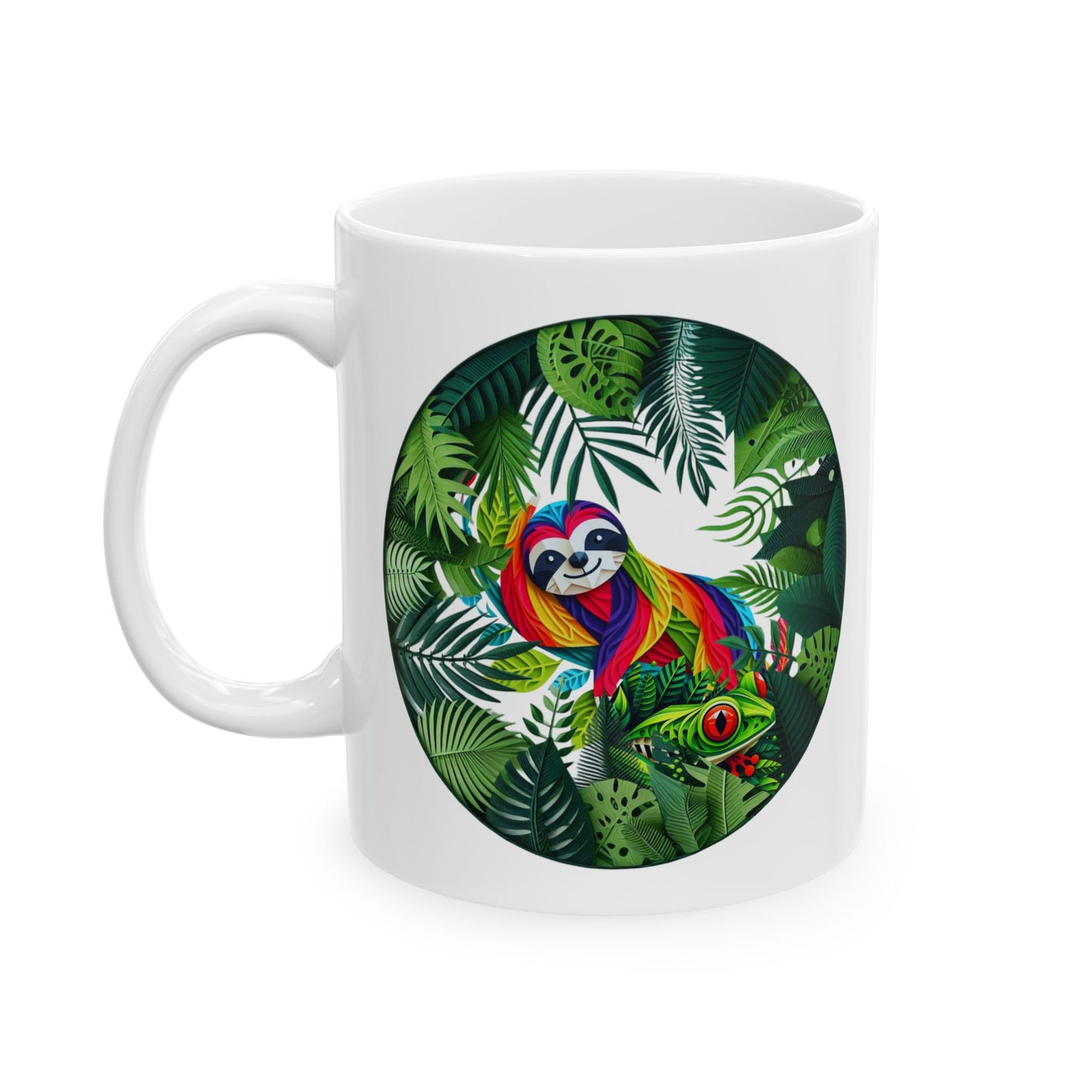 Sloth and Frog Tropical Vibes Ceramic Coffeemug – Unique Custom Mug