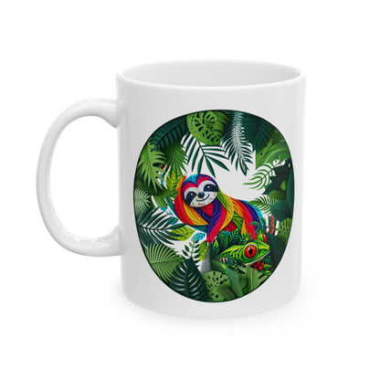 Sloth and Frog Tropical Vibes Ceramic Coffeemug – Unique Custom Mug