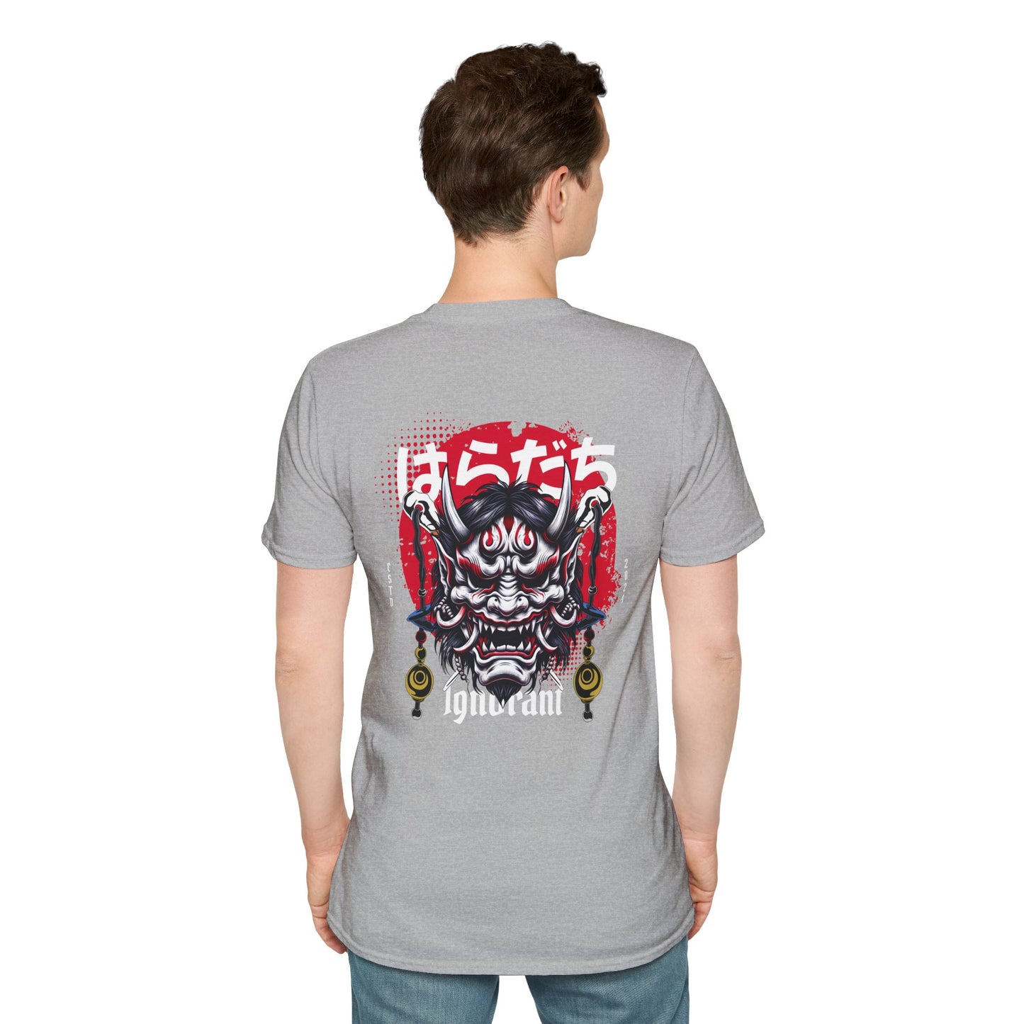 Japanese Oni Graphic Unisex Softstyle T-Shirt - Bold Japanese Devil Mask Design