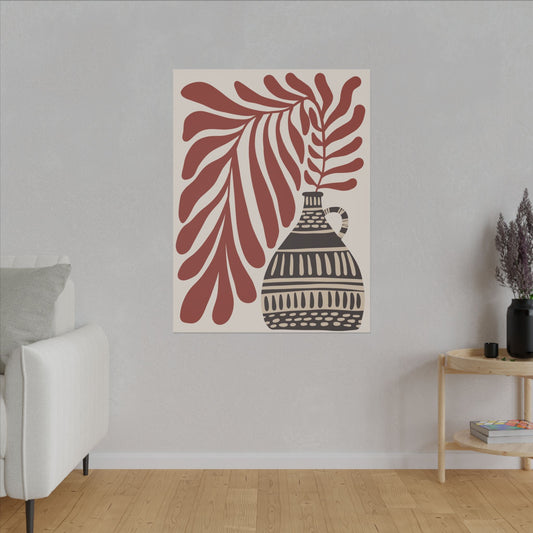 Bohemian Vase with Leaves Wall Art Canvas Print - Abstract Design