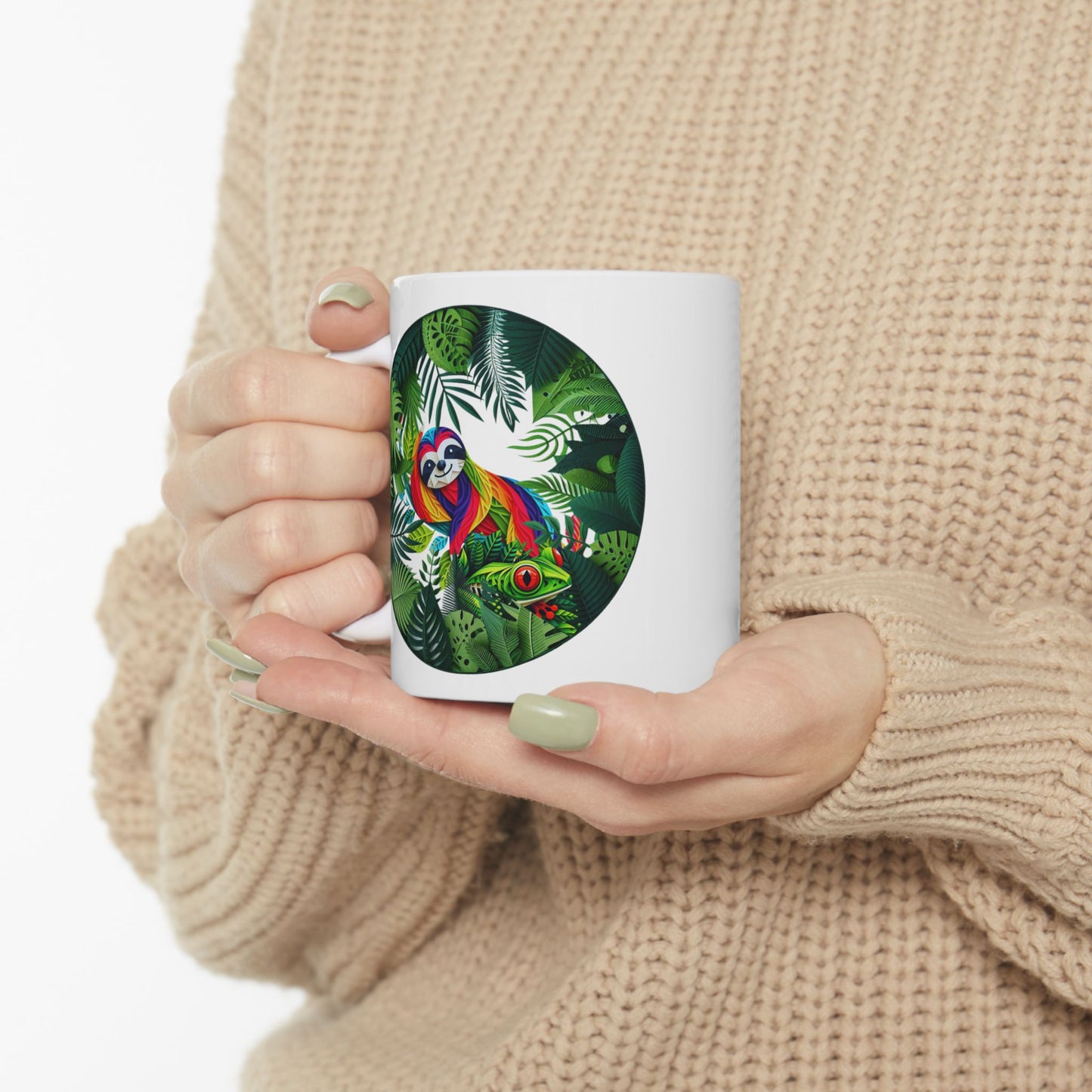 Sloth and Frog Tropical Vibes Ceramic Coffeemug – Unique Custom Mug