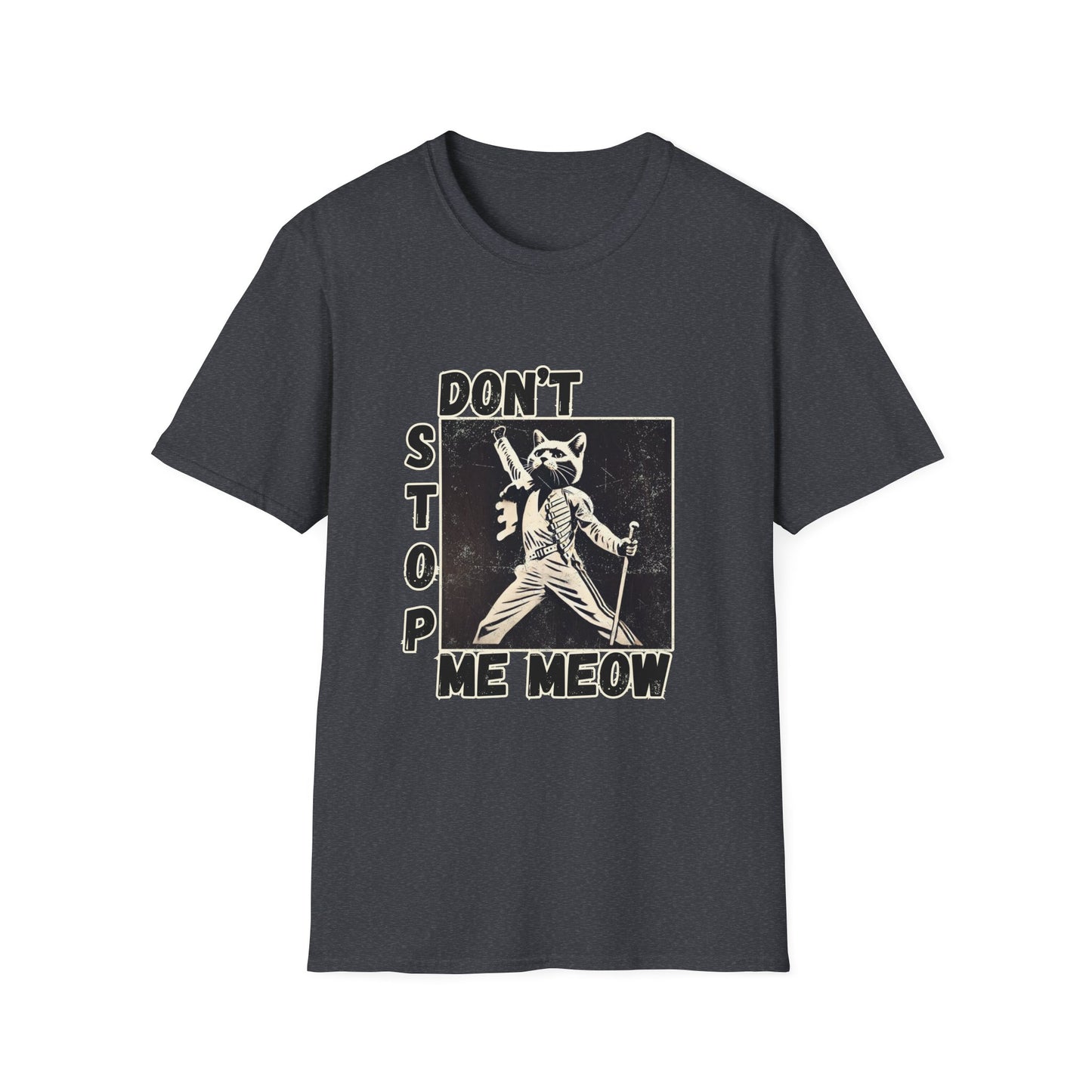 Funny Cat Rock-Inspired T-Shirt – "Don't Stop Me Meow" – Unisex Softstyle Tee for Cat Lovers