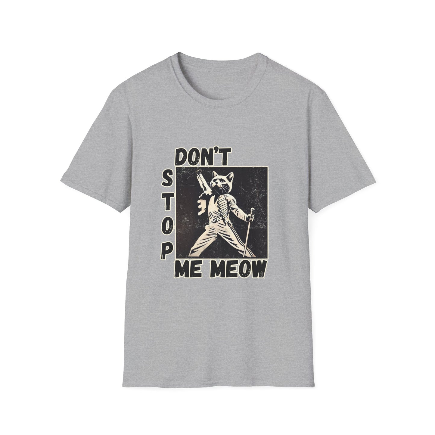 Funny Cat Rock-Inspired T-Shirt – "Don't Stop Me Meow" – Unisex Softstyle Tee for Cat Lovers