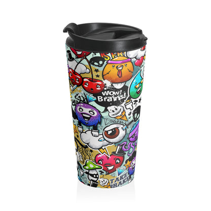 Graffiti Doodle Collage Steel Travel Mug – Bold Urban On-the-Go Beverage Container