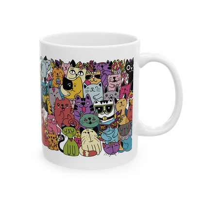 Doodle Collage Cats Coffee Mug – Fun & Whimsical Cat Lover’s Cup (11oz & 15oz)