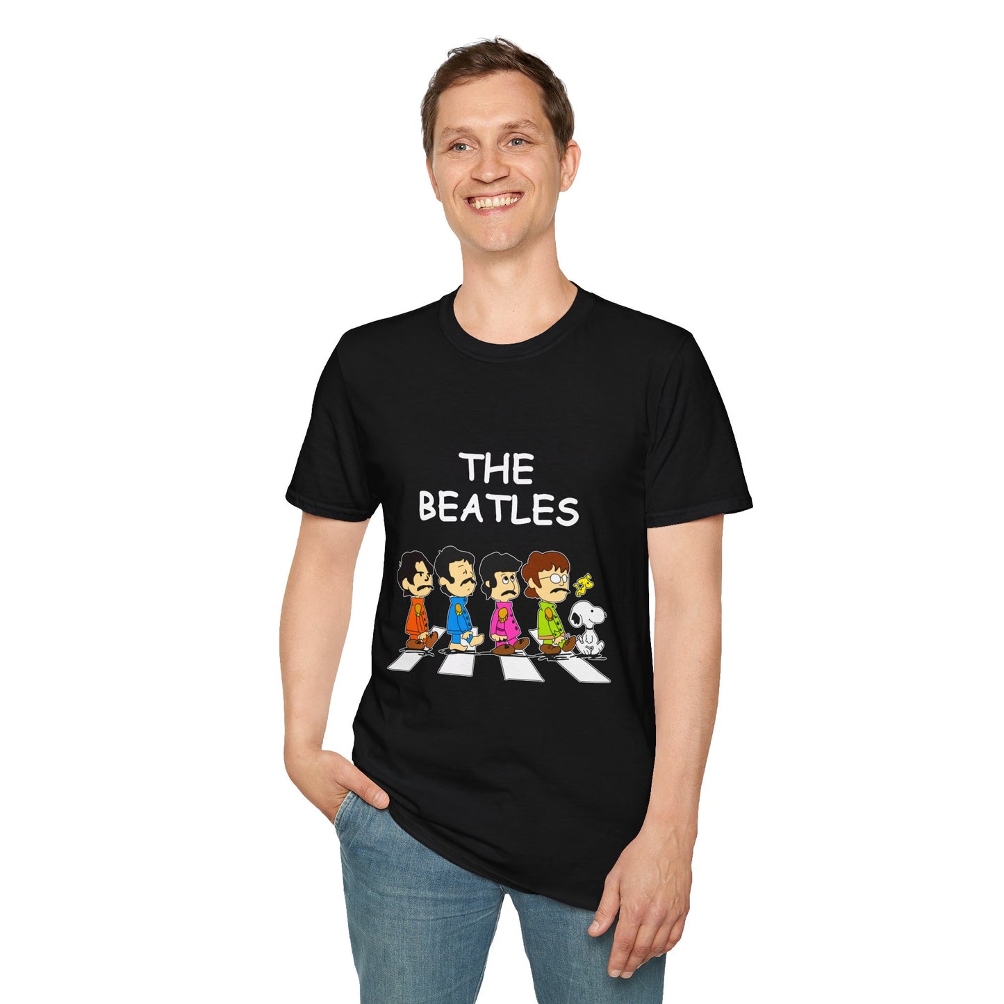 The Beatles x Snoopy Cartoon Unisex Softstyle T-Shirt – Vintage Band Tee for Music Lovers & Pop Culture Fans