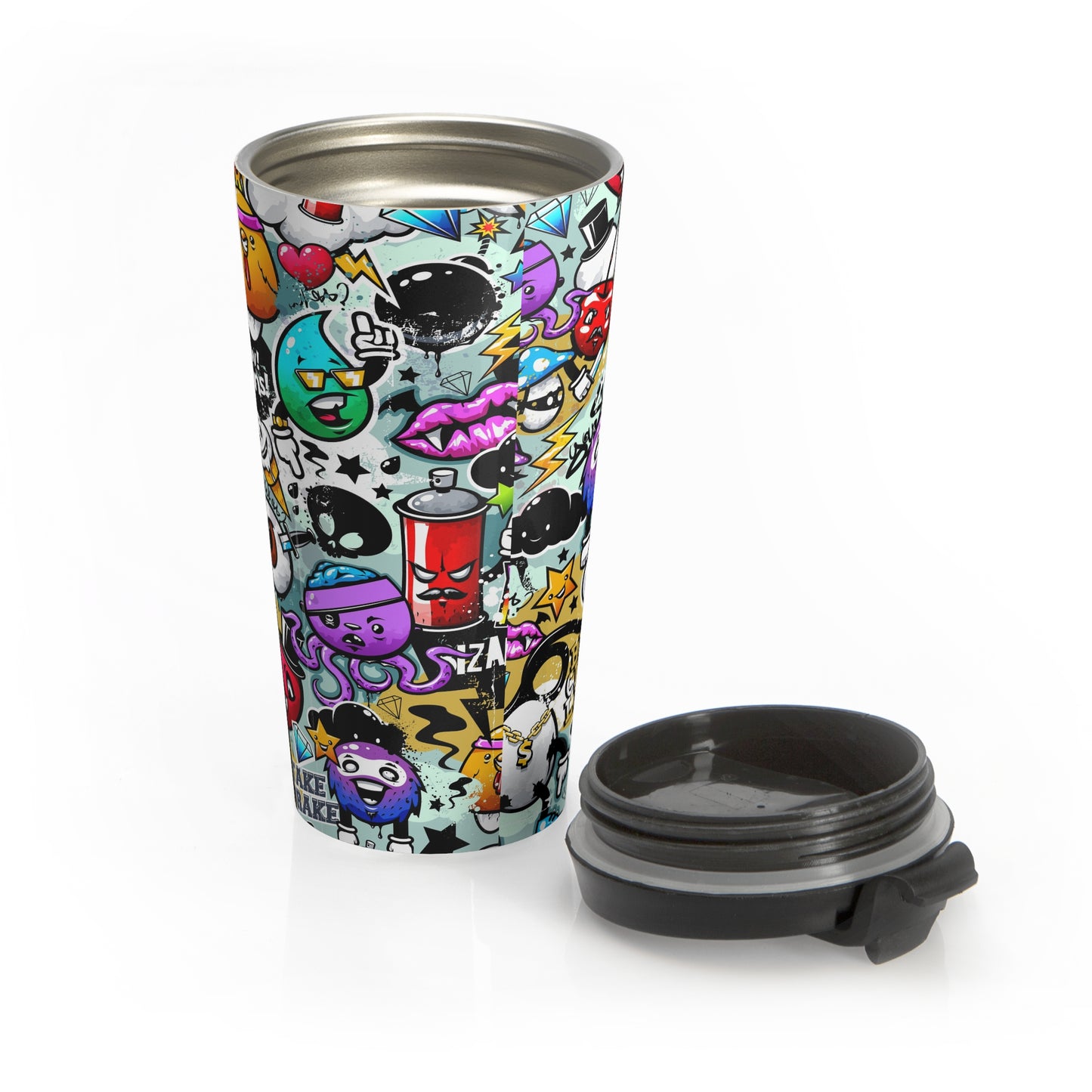 Graffiti Doodle Collage Steel Travel Mug – Bold Urban On-the-Go Beverage Container