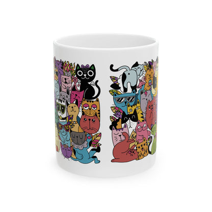 Doodle Collage Cats Coffee Mug – Fun & Whimsical Cat Lover’s Cup (11oz & 15oz)