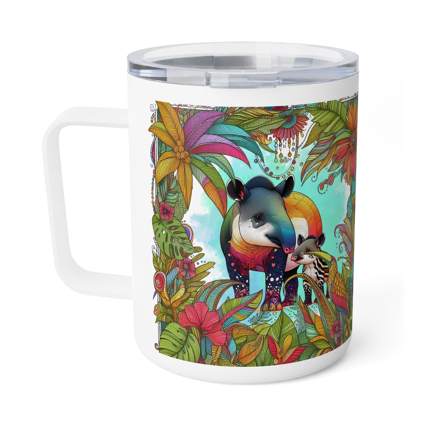 Tapirous Colorful Jungle Insulated Coffeemug – 10oz Tapir & Rain Forest