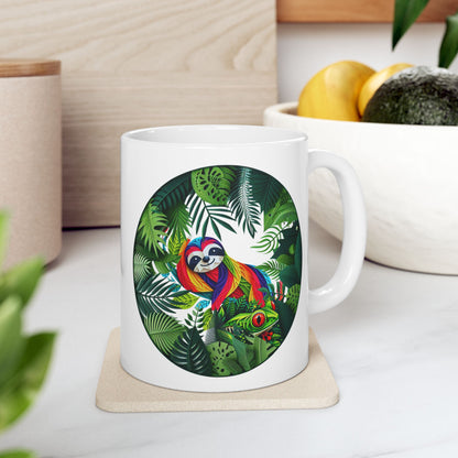 Sloth and Frog Tropical Vibes Ceramic Coffeemug – Unique Custom Mug