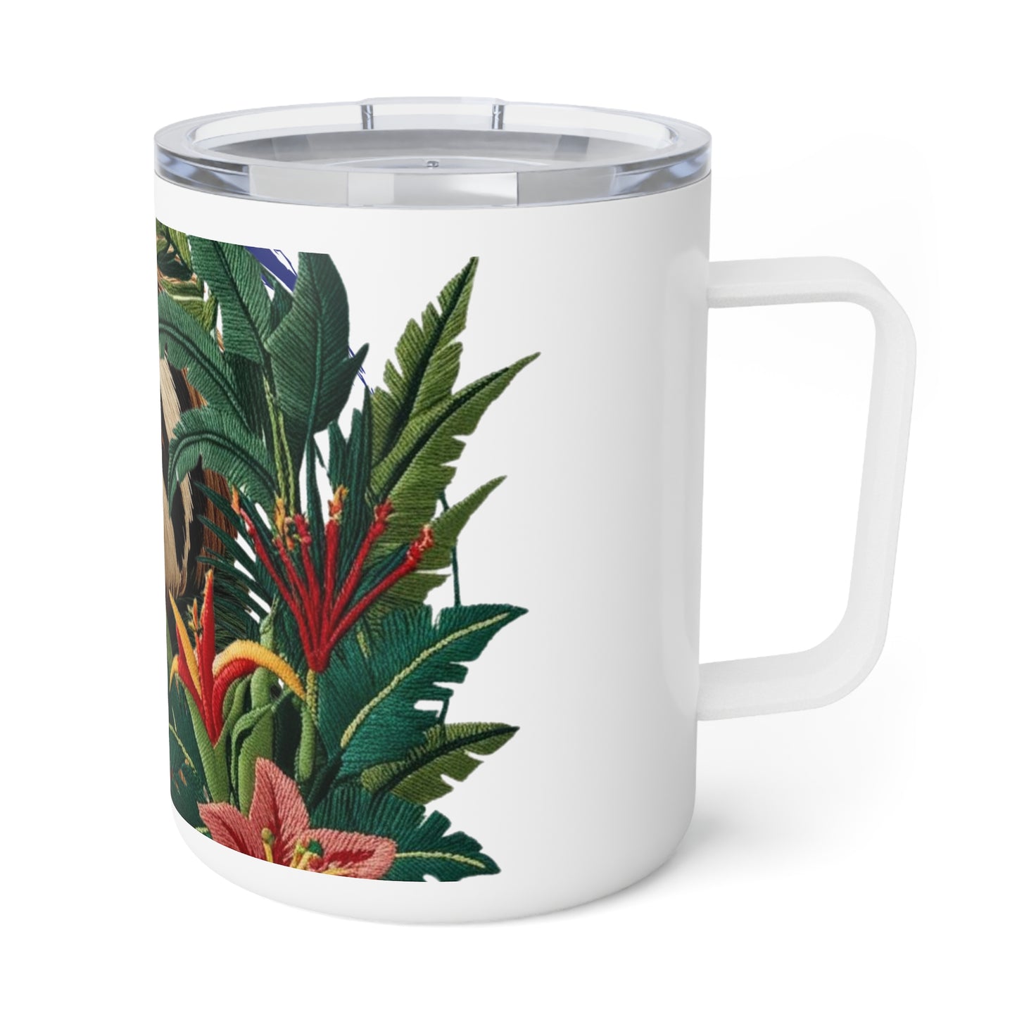 Charming Embroidered Sloth Insulated Coffeemug – Tropical Vibes Eco-Friendly 10oz Travel Cup