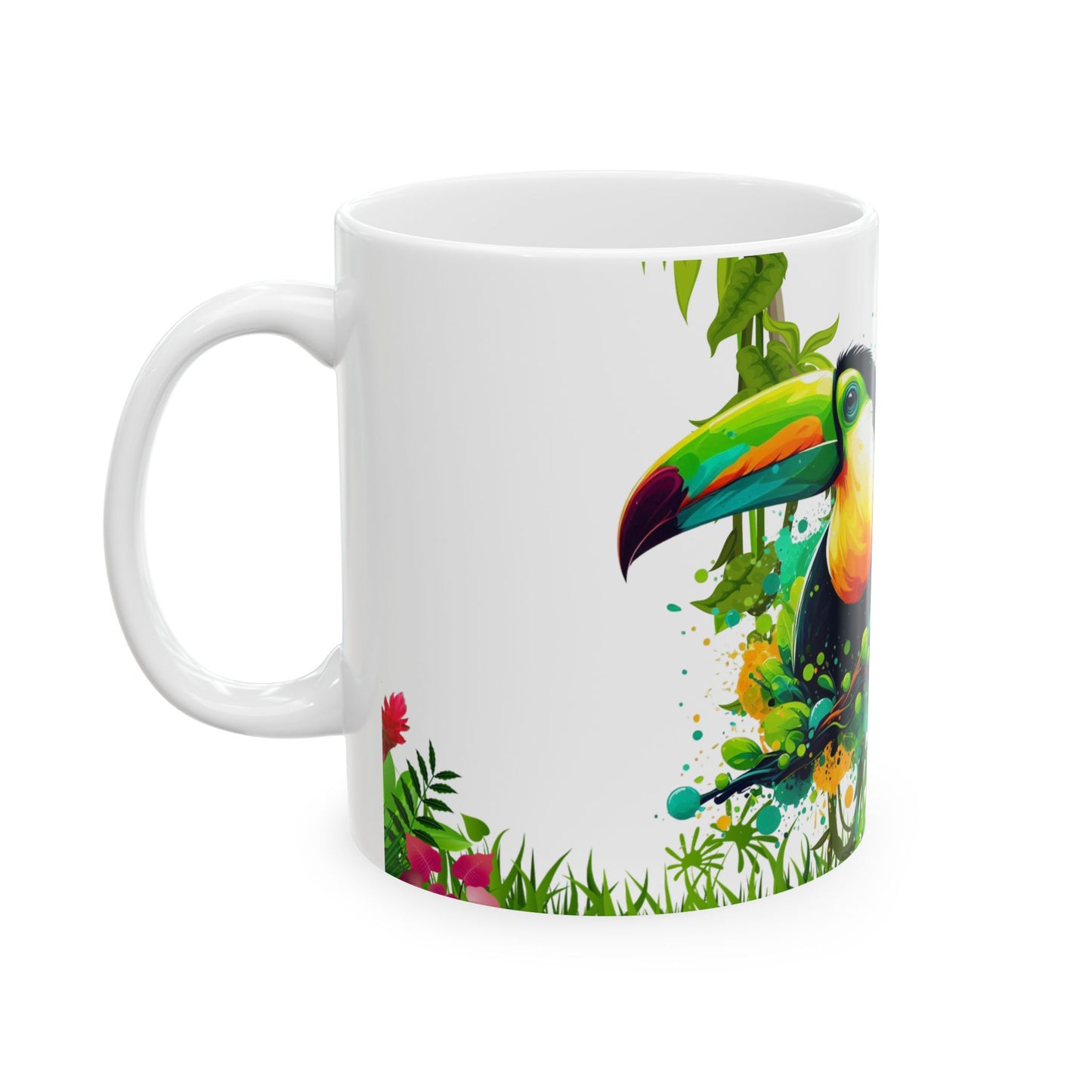 Tropical Nature Ceramic Mug – Vibrant Tropical Vibes with Colorful Toucan & Morpho Butterfly