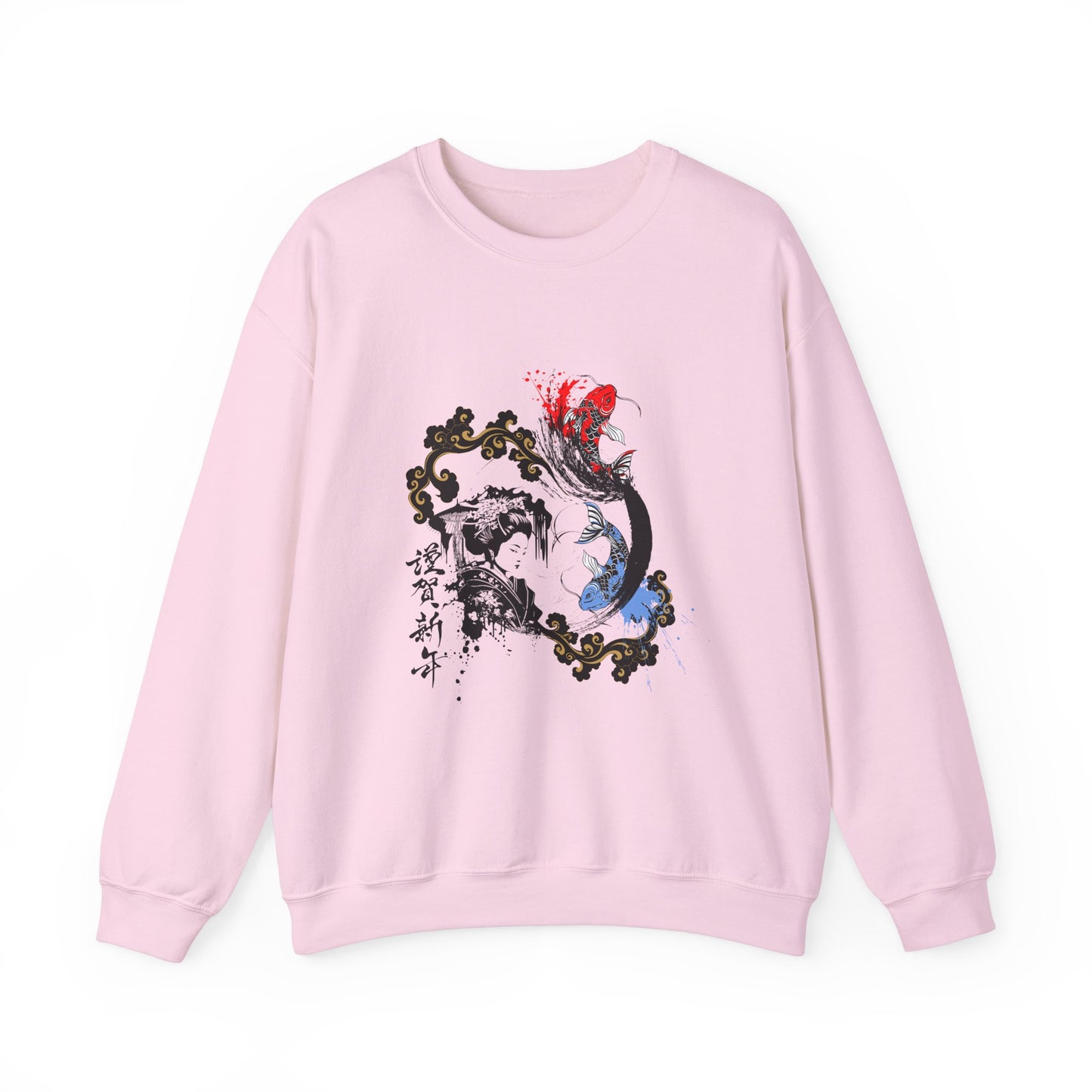 Japanese Ink Fusion: Striking Geisha and Koi Design - Unisex Crewneck Sweatshirt