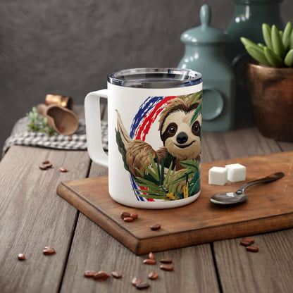 Charming Embroidered Sloth Insulated Coffeemug – Tropical Vibes Eco-Friendly 10oz Travel Cup