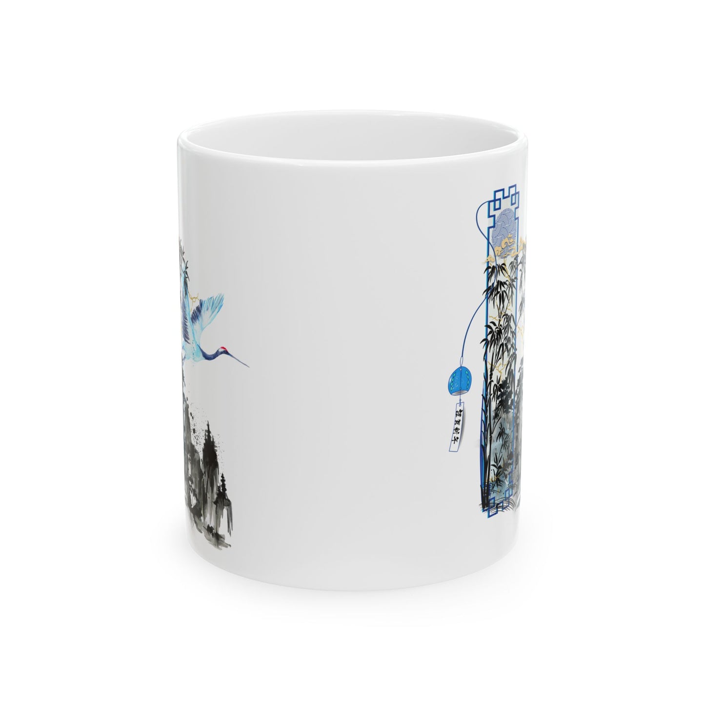 Serene Crane Ceramic Mug - Tranquil Crane Design (11oz/15oz)