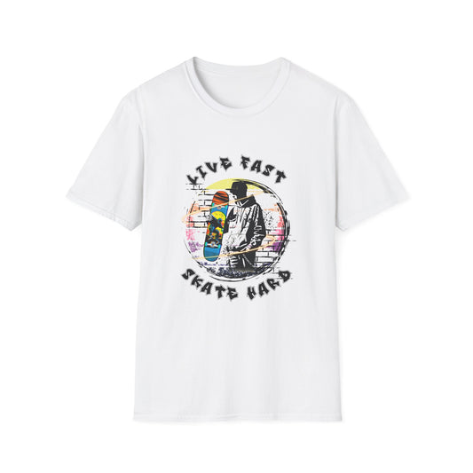 Live Fast Skate Hard Unisex Softstyle T-Shirt | Custom Apparel with Aesthetic Design for Skate Style