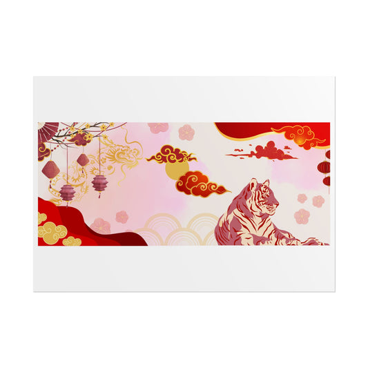 Mythical Tiger & Dragon Chinese Art Rolled Poster