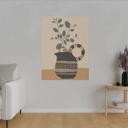 Bohemian Matte Canvas Wall Art – Abstract Pitcher & Leaves