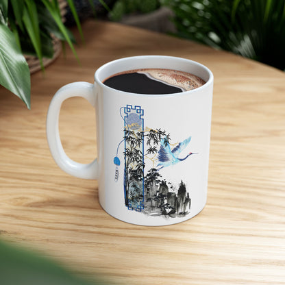 Serene Crane Ceramic Mug - Tranquil Crane Design (11oz/15oz)