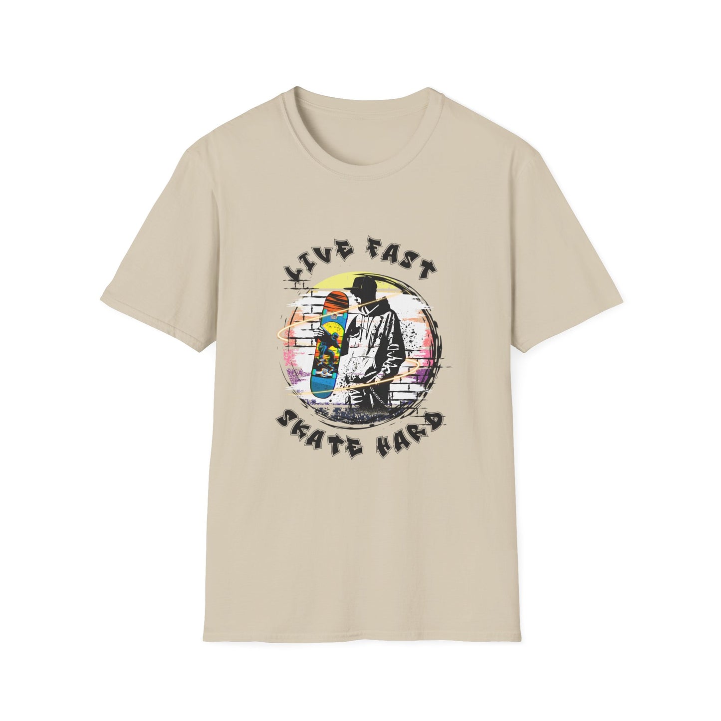 Live Fast Skate Hard Unisex Softstyle T-Shirt | Custom Apparel with Aesthetic Design for Skate Style