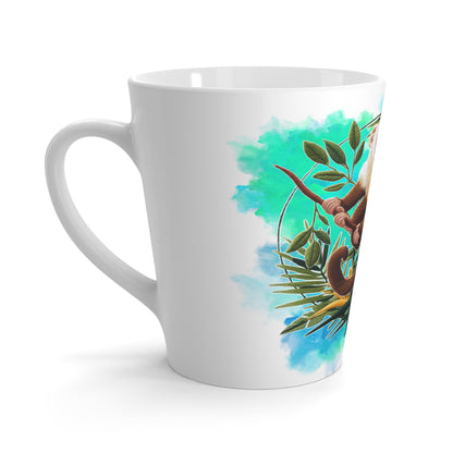 Cute Embroidered Monkey & Hummingbird Latte Mug – Tropical Vibes