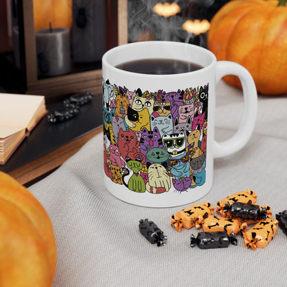 Doodle Collage Cats Coffee Mug – Fun & Whimsical Cat Lover’s Cup (11oz & 15oz)